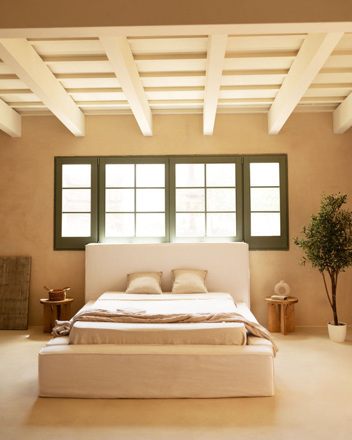 Cama Tatami con cabecero desenfundable de lino, Osaka