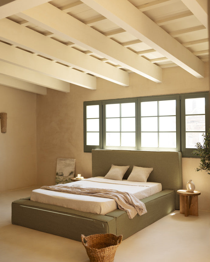 Cama Tatami con cabecero desenfundable de lino, Osaka