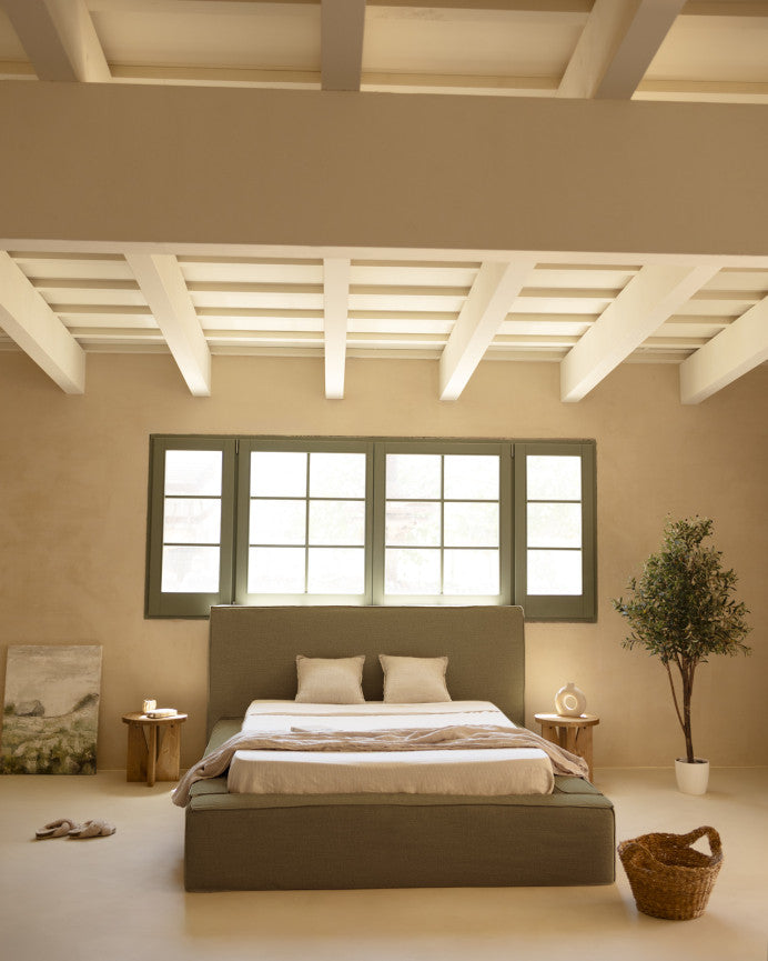 Cama Tatami con cabecero desenfundable de lino, Osaka