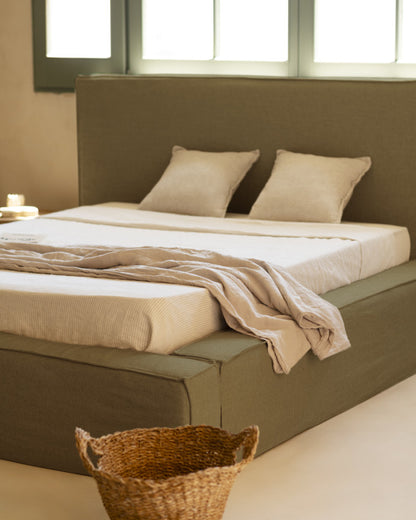 Cama Tatami con cabecero desenfundable de lino, Osaka