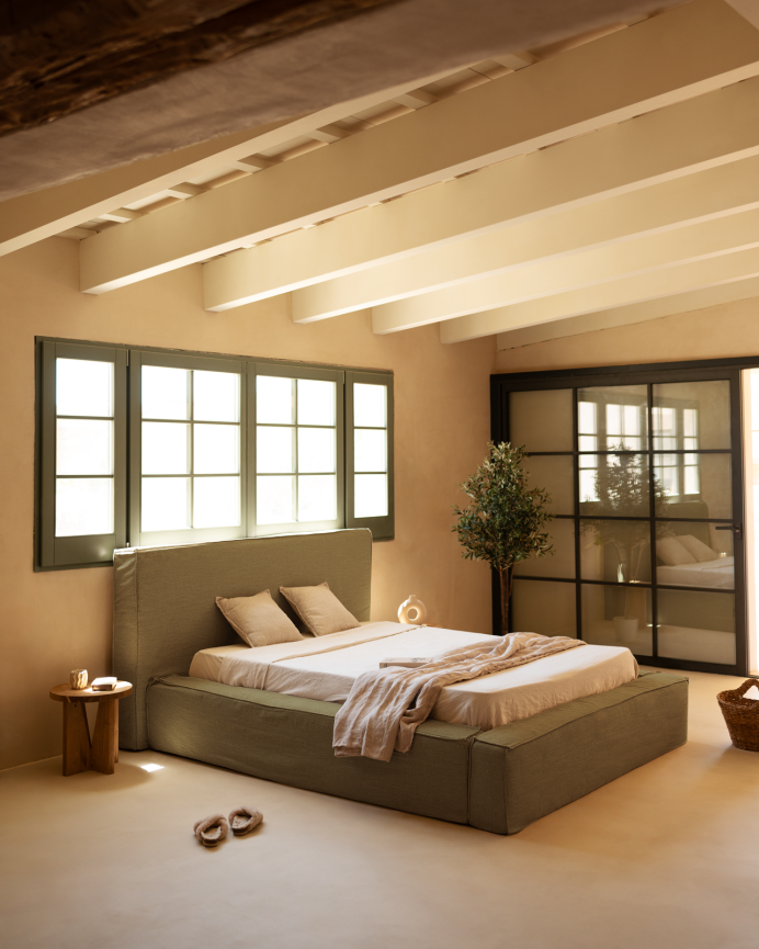 Cama Tatami con cabecero desenfundable de lino, Osaka