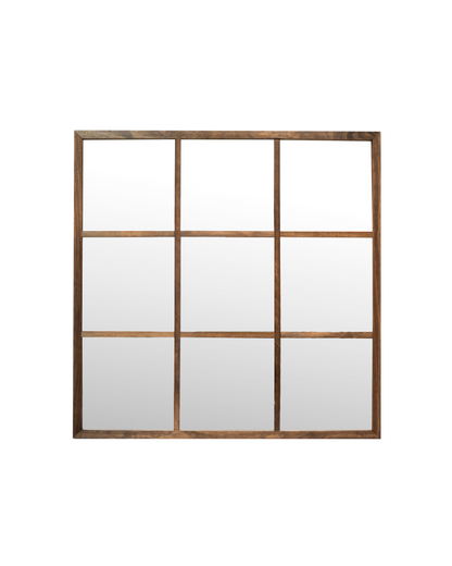 Espejo de pared tipo ventana elaborado con madera 90x90 cm