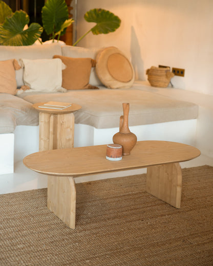 MESA DE CENTRO DE MADERA MACIZA CON SOBRE BISELADO 100/120CM EN VARIOS COLORES