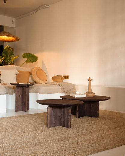 Mesa de Centro redonda de Madera Maciza con sobre Biselado 60/80cm en varios colores