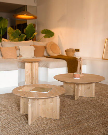 Mesa de Centro redonda de Madera Maciza con sobre Biselado 60/80cm en varios colores