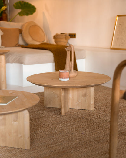 Mesa de Centro redonda de Madera Maciza con sobre Biselado 60/80cm en varios colores