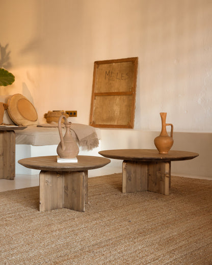 Mesa de Centro redonda de Madera Maciza con sobre Biselado 60/80cm en varios colores