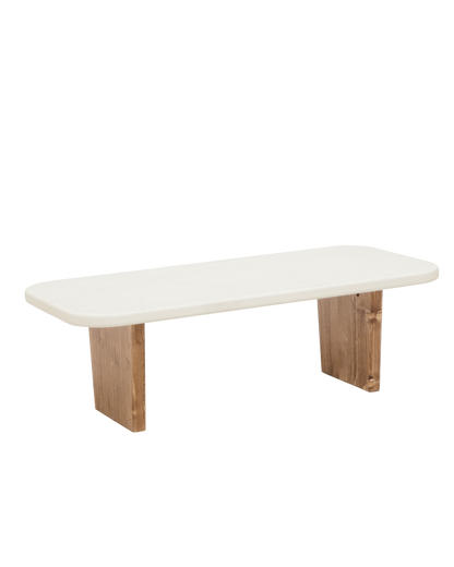 Mesa de Centro de microcemento blanco roto y patas de madera 95cm