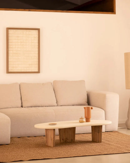 Mesa de Centro de Microcemento blanco roto y patas de madera con formas orgánicas 120cm