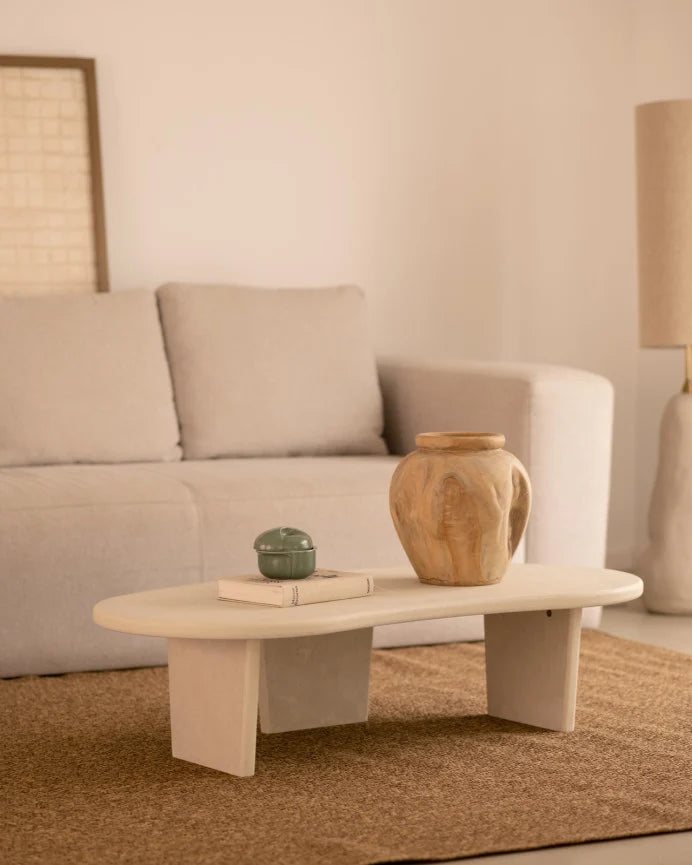 Mesa de Centro de Microcemento blanco roto con formas orgánicas 120cm