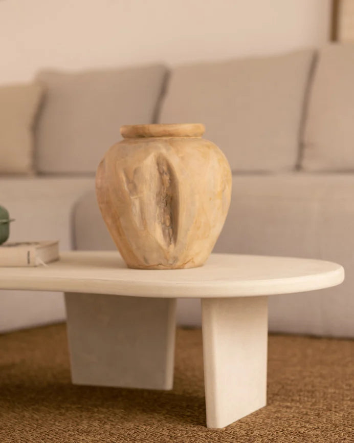 Mesa de Centro de Microcemento blanco roto con formas orgánicas 120cm