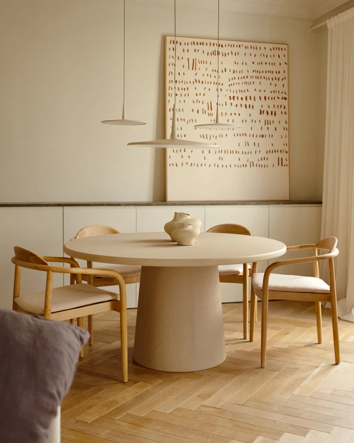 Mesa de Comedor Redonda de Microcemento Beige