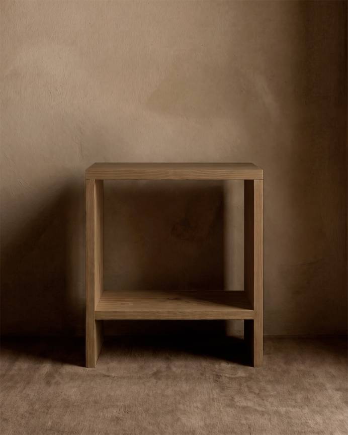 Mesita de Noche de Madera Natural Maciza Calella