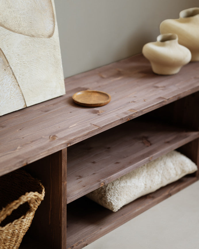 Mueble TV de madera maciza en color roble medio de 160x40cm