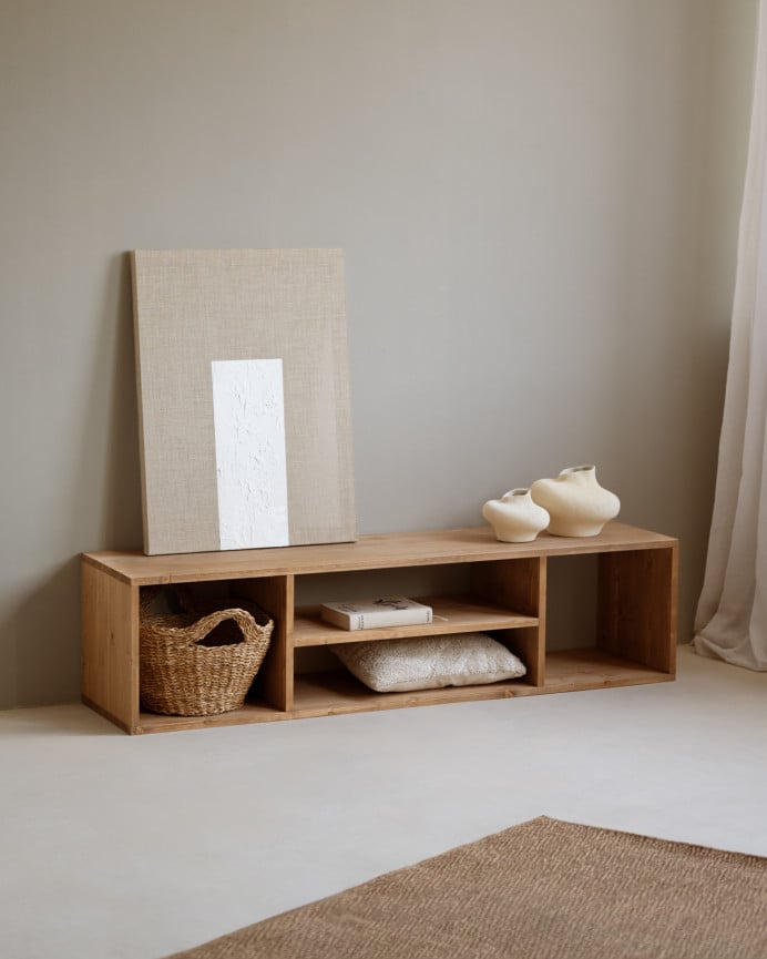 Mueble TV de madera maciza en color roble medio de 160x40cm