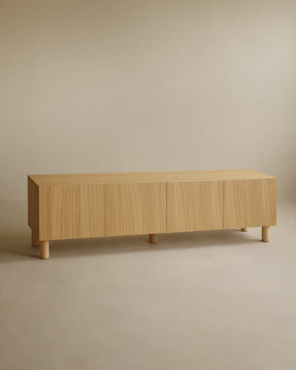 Mueble TV de chapa de madera de roble en color natural 160x40 cm