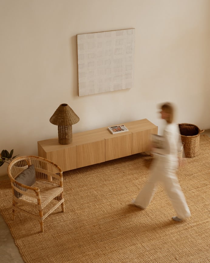 Mueble TV de chapa de madera de roble en color natural 160x40 cm