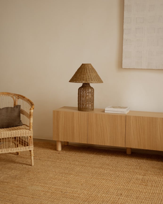 Mueble TV de chapa de madera de roble en color natural 160x40 cm