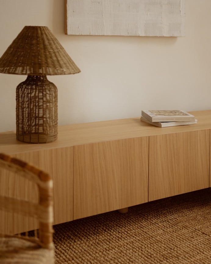 Mueble TV de chapa de madera de roble en color natural 160x40 cm