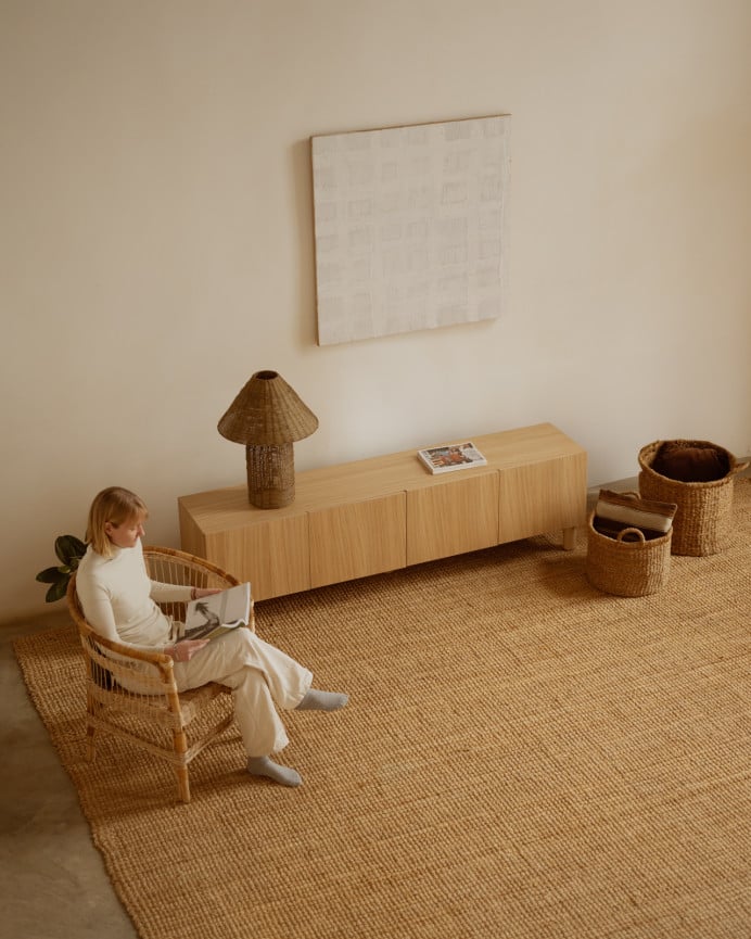 Mueble TV de chapa de madera de roble en color natural 160x40 cm