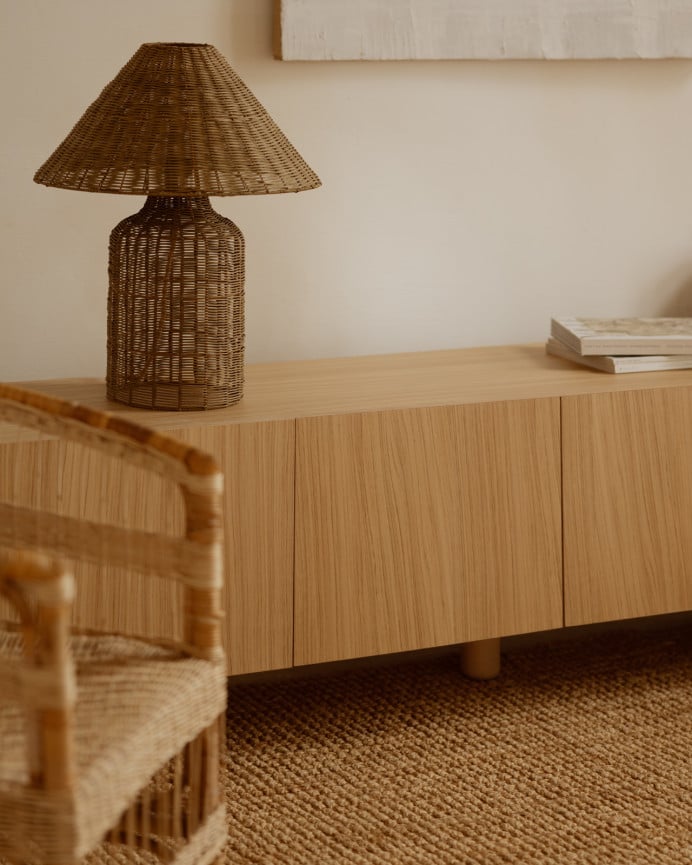 Mueble TV de chapa de madera de roble en color natural 160x40 cm