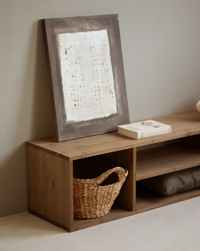 Mueble TV de madera maciza en color roble medio de 160x40cm