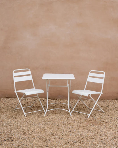 Set de 2 sillas y mesa para exterior, de aluminio en Blanco mate