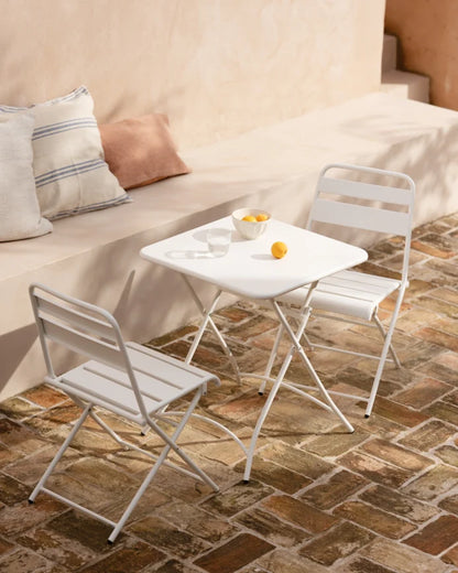Set de 2 sillas y mesa para exterior, de aluminio en Blanco mate