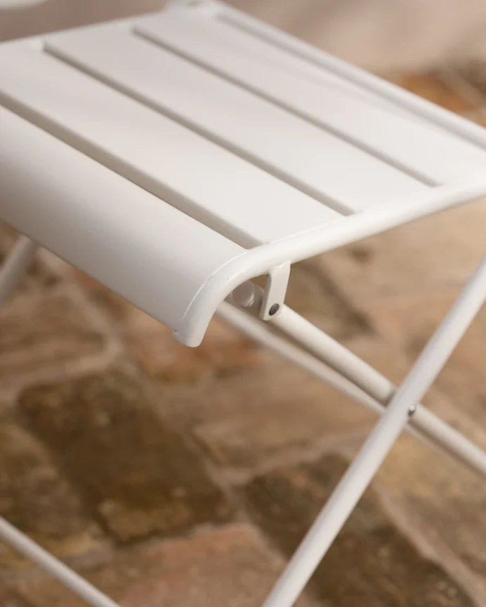 Set de 2 sillas y mesa para exterior, de aluminio en Blanco mate
