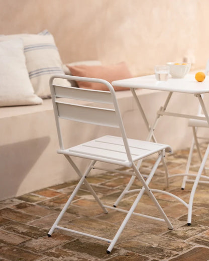 Set de 2 sillas y mesa para exterior, de aluminio en Blanco mate