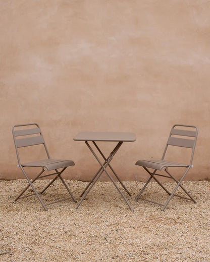 Set de 2 sillas y mesa para exterior, de aluminio en Taupe mate