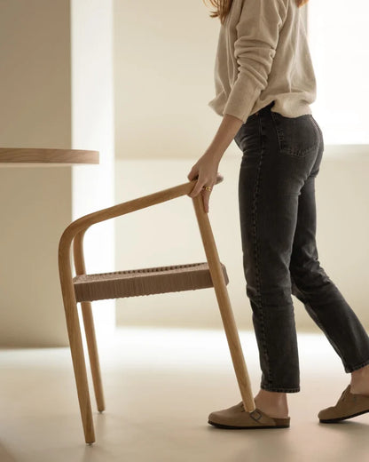 Pack de 4 Sillas de comedor de madera de olmo y trenzado de nylon en color marrón 77,5x57,5cm