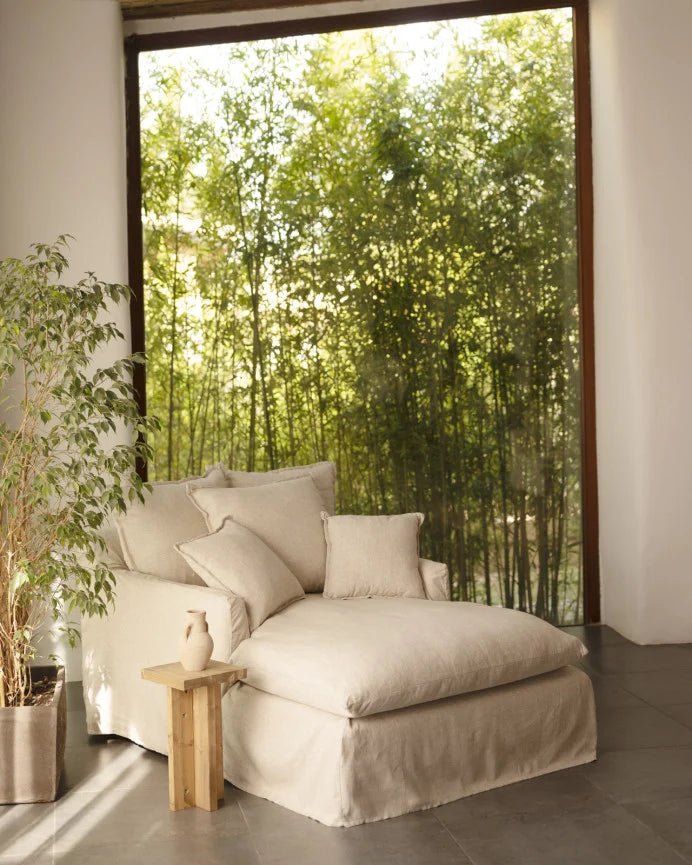 Sillón de algodón y lino Castell, desenfundable de 115x170cm