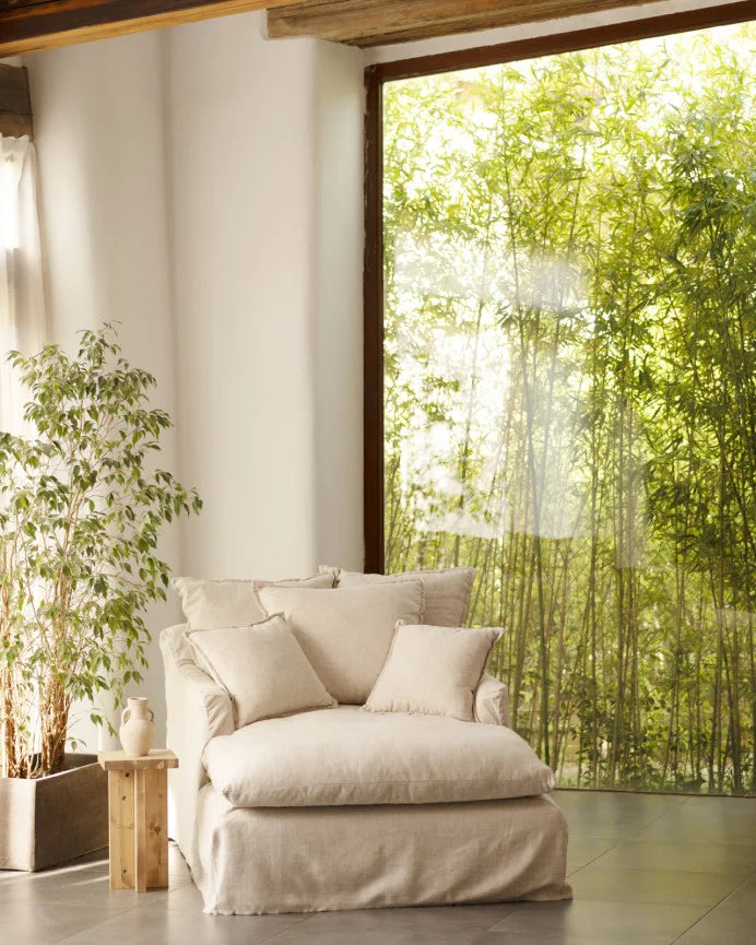Sillón de algodón y lino Castell, desenfundable de 115x170cm