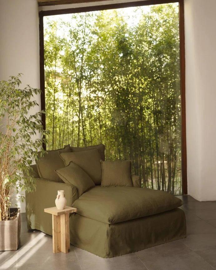 Sillón de algodón y lino Castell, desenfundable de 115x170cm