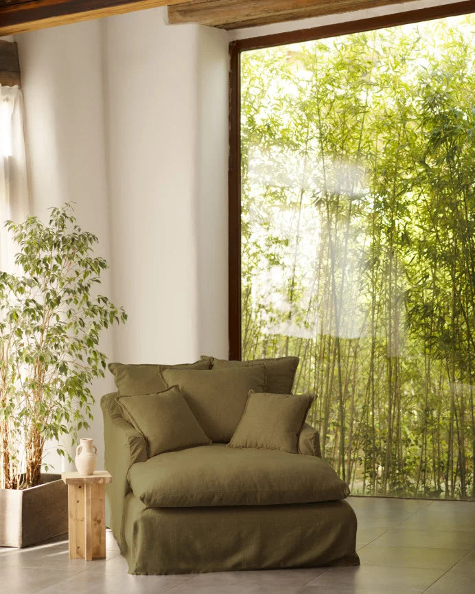 Sillón de algodón y lino Castell, desenfundable de 115x170cm
