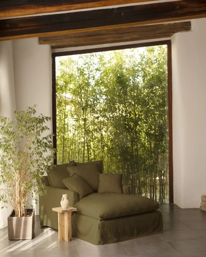 Sillón de algodón y lino Castell, desenfundable de 115x170cm