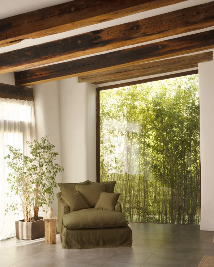 Sillón de algodón y lino Castell, desenfundable de 115x170cm