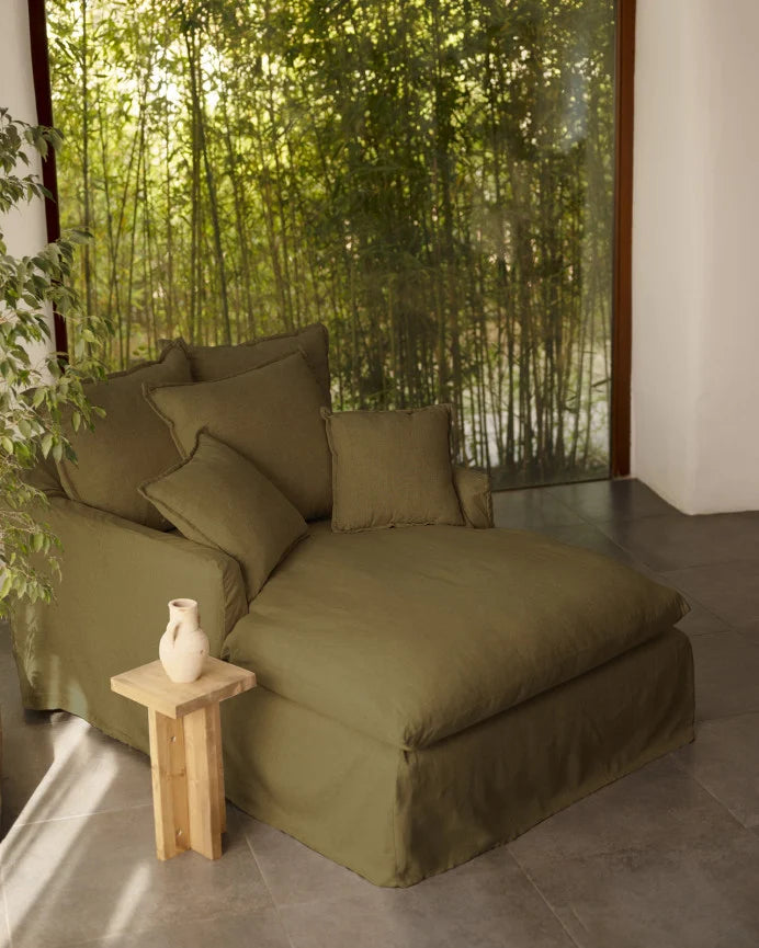 Sillón de algodón y lino Castell, desenfundable de 115x170cm