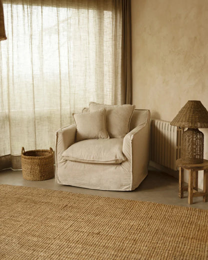 Sillón de algodón y lino Castell, desenfundable de 98x90cm