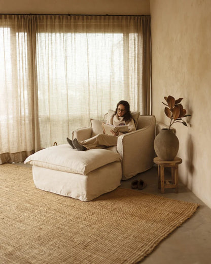 Sillón de algodón y lino Castell, desenfundable de 98x90cm