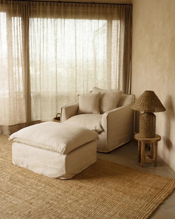 Sillón de algodón y lino Castell, desenfundable de 98x90cm