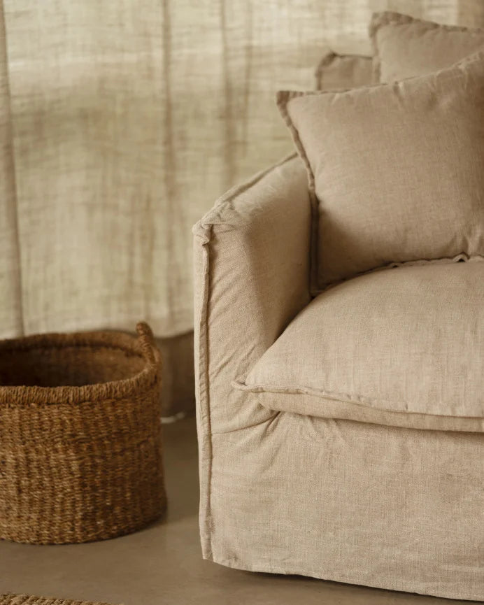 Sillón de algodón y lino Castell, desenfundable de 98x90cm