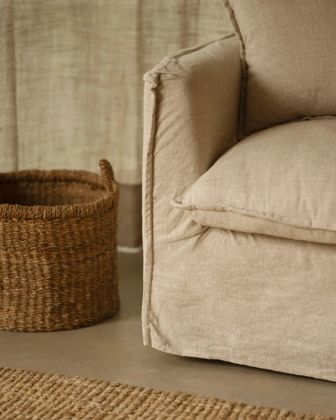 Sillón de algodón y lino Castell, desenfundable de 98x90cm