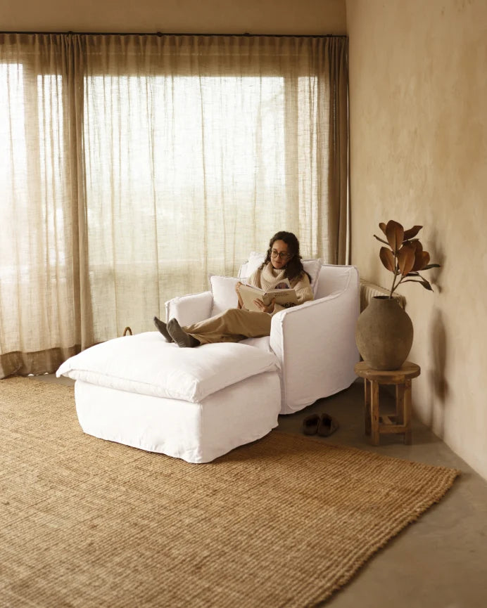 Sillón de algodón y lino Castell, desenfundable de 98x90cm