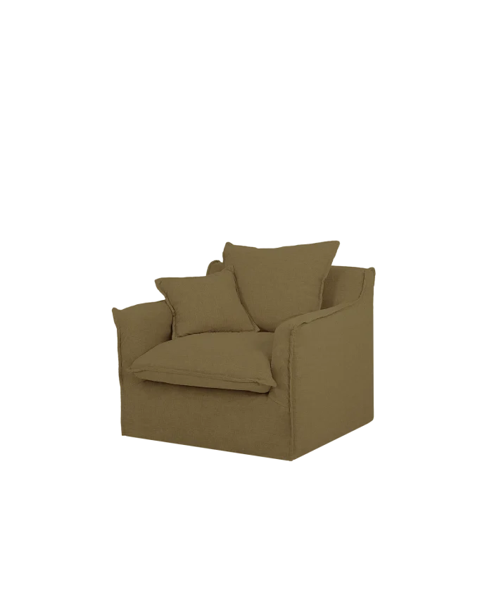 Sillón de algodón y lino Castell, desenfundable de 98x90cm
