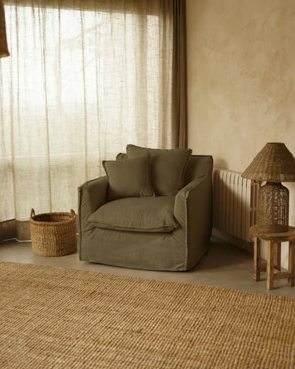 Sillón de algodón y lino Castell, desenfundable de 98x90cm