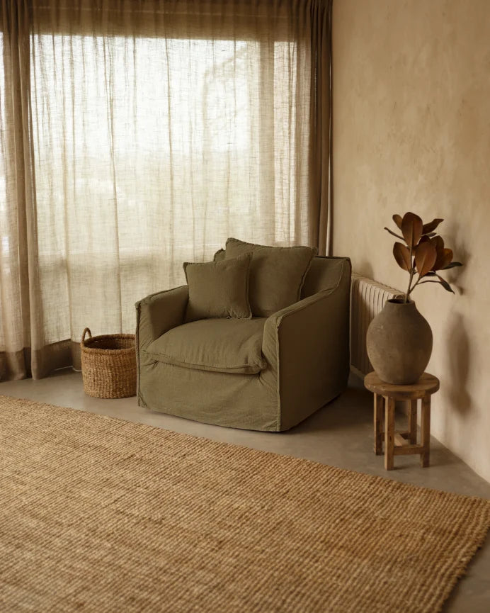 Sillón de algodón y lino Castell, desenfundable de 98x90cm