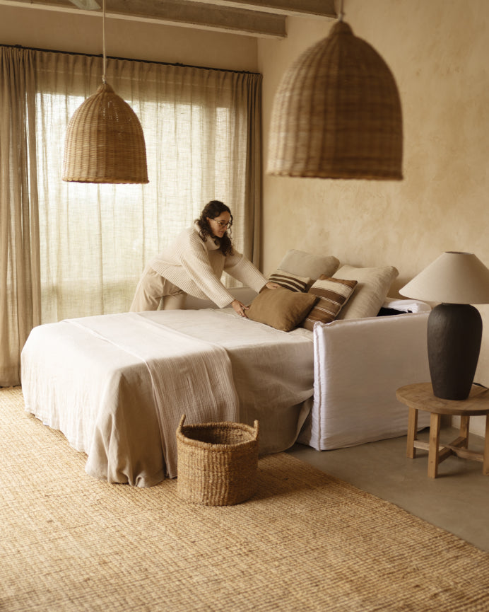 Sofá Cama Castell, Desenfundable con sistema italiano de lino y algodón 185x95cm