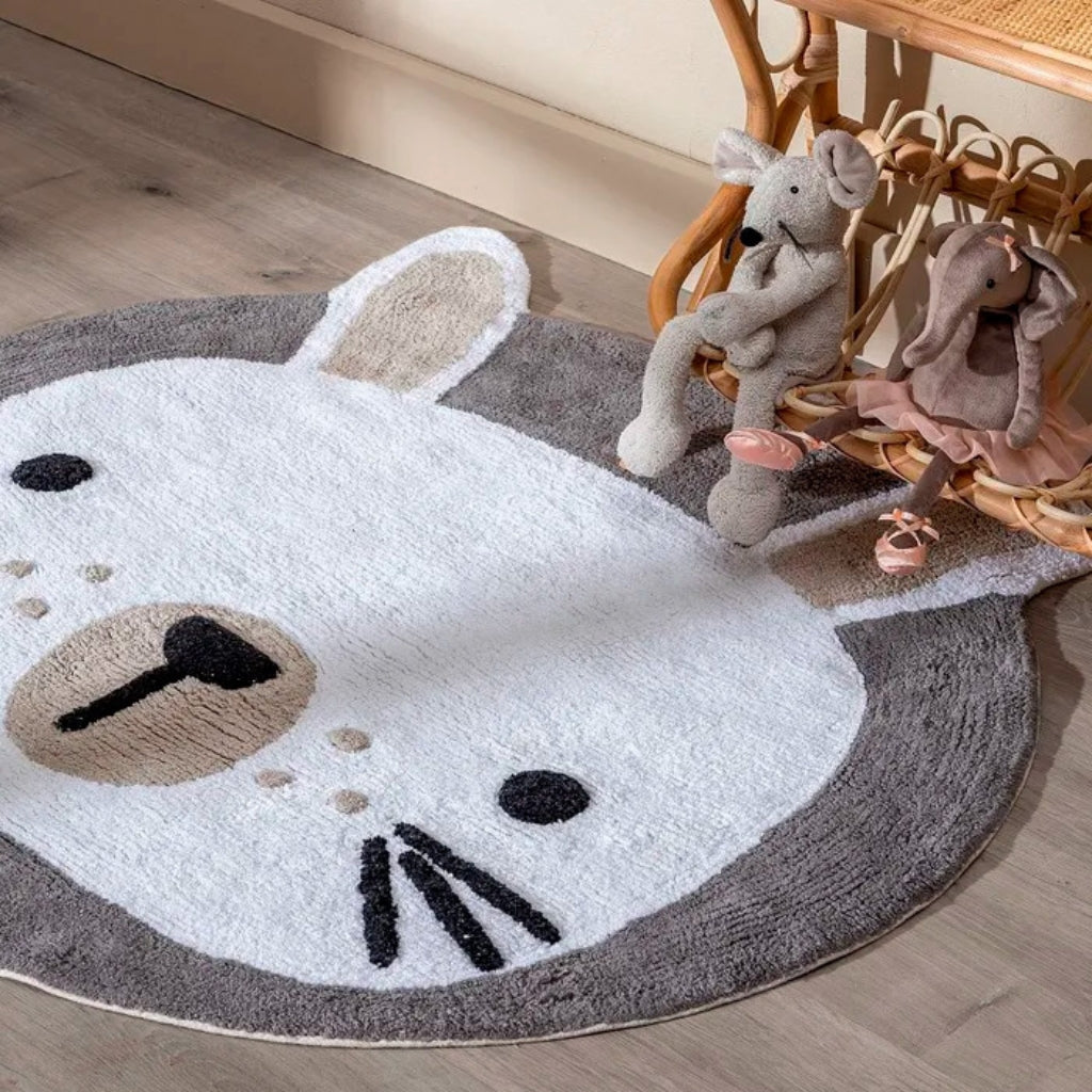 Alfombra lavadora,  Infantil 100% Algodón Gris (100cm) Rabbit